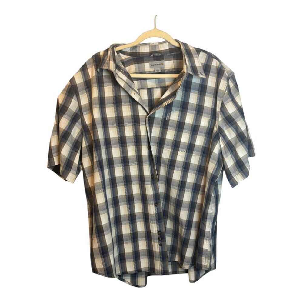 Carhartt Shirt Men's Size‎ 2XL Relaxed Fit Plaid Casual Blue White Brown